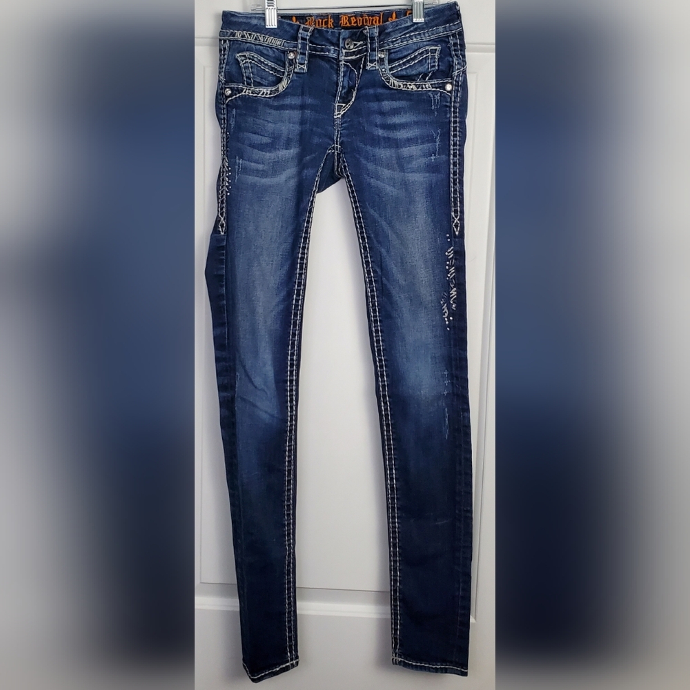 Rock Revival Womens May Skinny 5-Pocket Distressed Denim Jeans - Size 25 - EUC